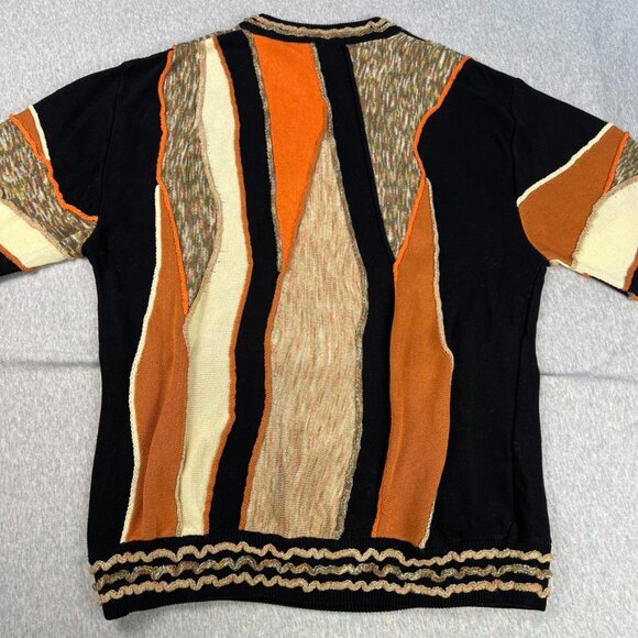 VTG Montechiaro Sweater Mens L Large 3D Knit Orange Textured Abstract Biggie 90s - Picture 4 of 11